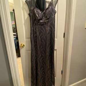 Dark gray (almost Black) w/gold glitter evening gown size 14